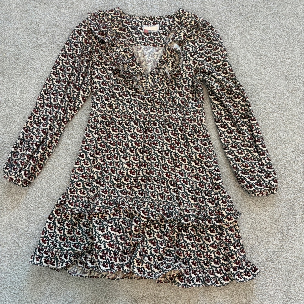 Pilcro Anthropologie Corduroy Tiered Mini Dress Womens‎ S Green Holiday Cottage